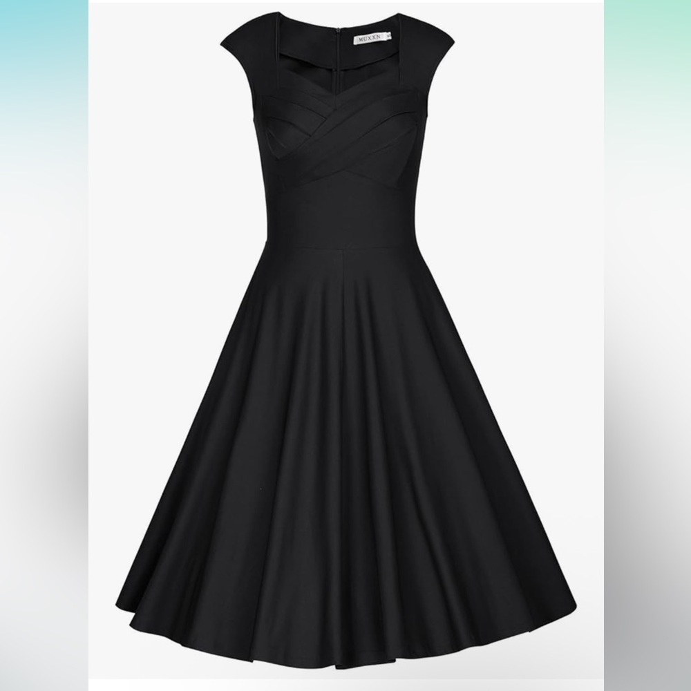 MUXXN Women's 1950s Capshoulder Vintage Wedding Retro Swing Dress NWT Size Large - Picture 7 of 16